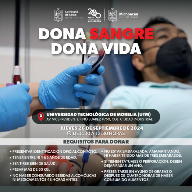 Invita SSM a participar en la colecta de sangre de la UTM