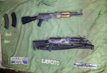 SSP y Defensa aseguran fusiles, cartuchos y equipo táctico, en Buenavista