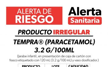 SSM emite alerta sanitaria por comercialización ilegal de Tempra® Jarabe Infantil